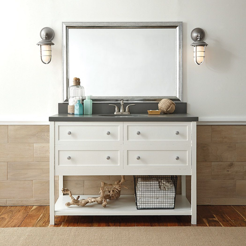 Silver MirrorMate frame in a modern bathroom