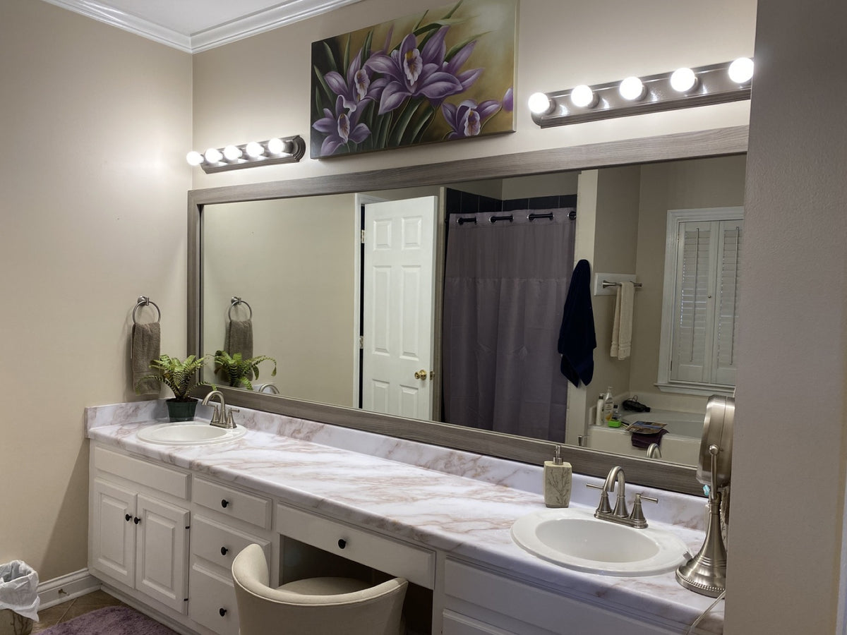 After: large double vanity mirror with MirrorMate frame