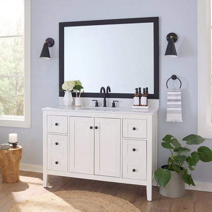 Annandale Black Slim MirrorMate frame on a bathroom vanity mirror