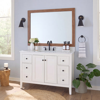 Big Sur Warm Teak MirrorMate frame on a bathroom vanity mirror