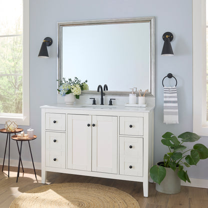 Chelsea Silver Streak MirrorMate frame on a bathroom vanity mirror