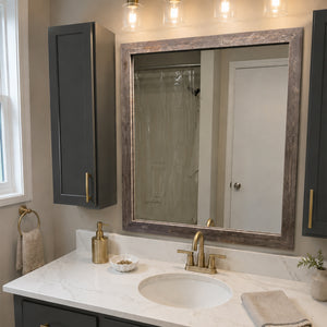 Cherokee Old Vermont Grey MirrorMate frame above a simple single bathroom vanity