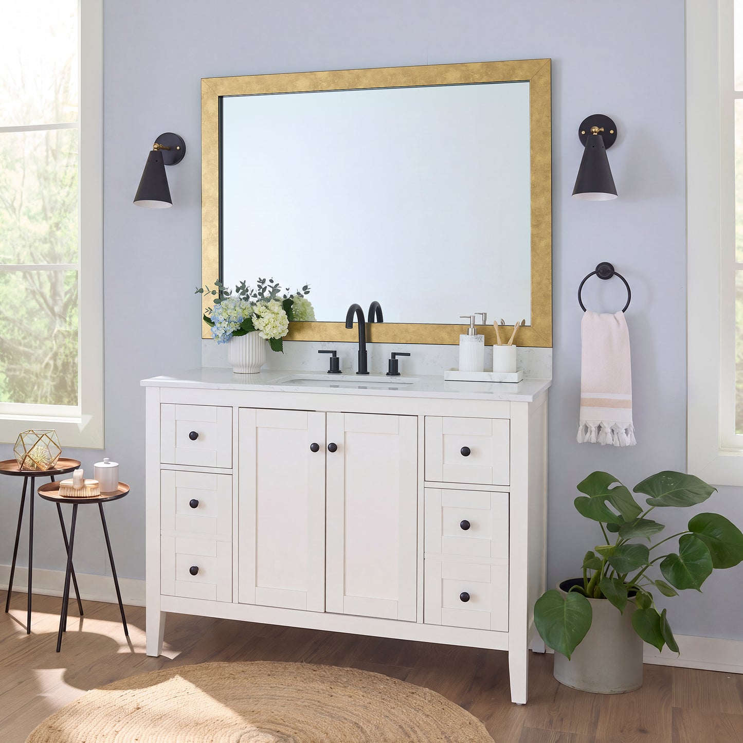 French Quarter Designer Gold MirrorMate frame on a bathroom vanity mirror