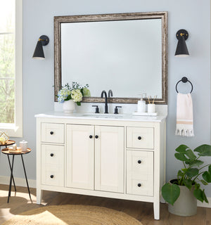 Grandezza Aged Silver MirrorMate frame on a bathroom vanity mirror