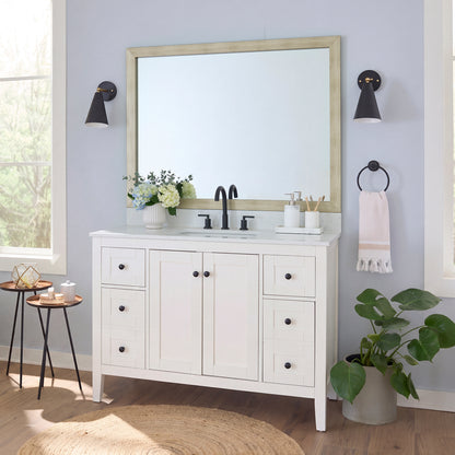 Highline Champagne Gold Slim MirrorMate frame on a bathroom vanity mirror
