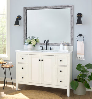 Hudson Silver Birch MirrorMate frame on a bathroom vanity mirror