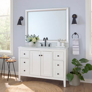Solana Modern Silver MirrorMate frame on a bathroom vanity mirror